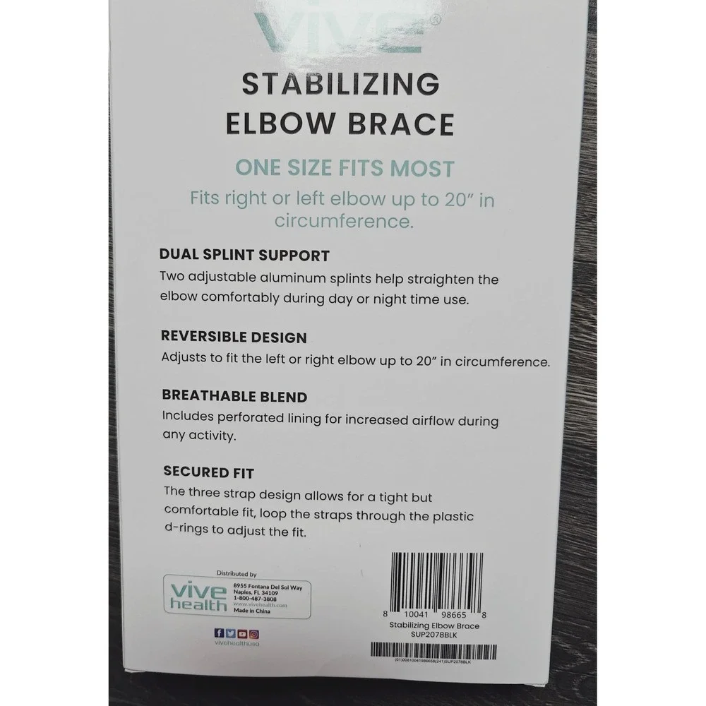 VIVE Stabilizing Elbow Brace One Size Fits Most‎ Dual Splint Support Reversible